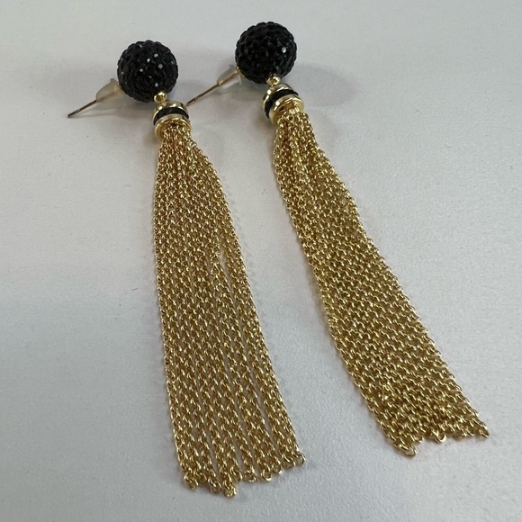 Black and Gold Chain Tassel Earrings - Picture 5 of 8